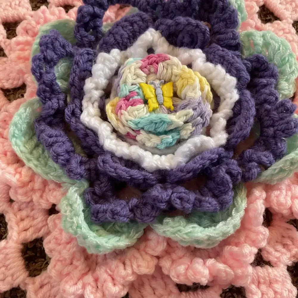 Handmade Crochet Baby Blanket Pink Pastel Flower Granny Square 29x29